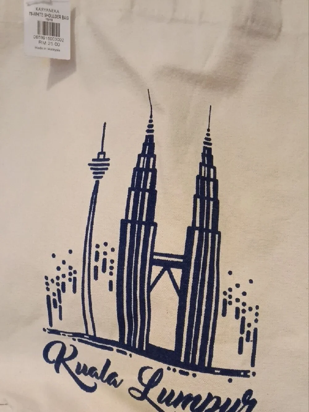 Kuala Lumpur Canvas Tote Bag in Cream with Navy Print